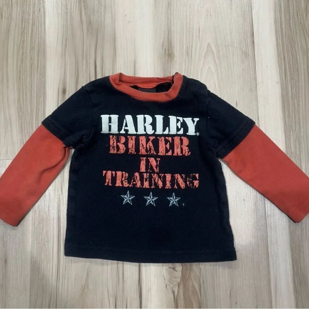 Harley Davidson Biker in Training Long Sleeve Shirt Black Orange Toddler 12M